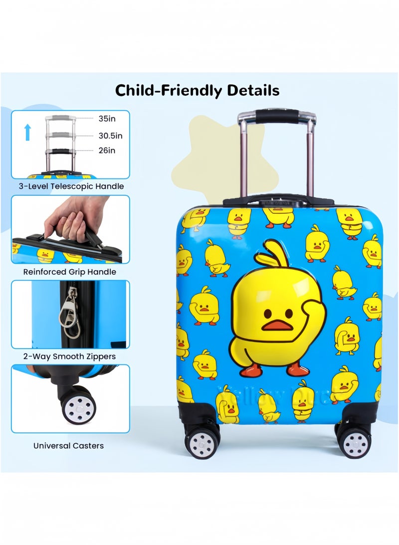 GGEROU Cartoon Children’s Trolley Case 18-inch Little Yellow Duck Boarding Case Universal Wheel Password Box Children’s Suitcase Blue - Image 3